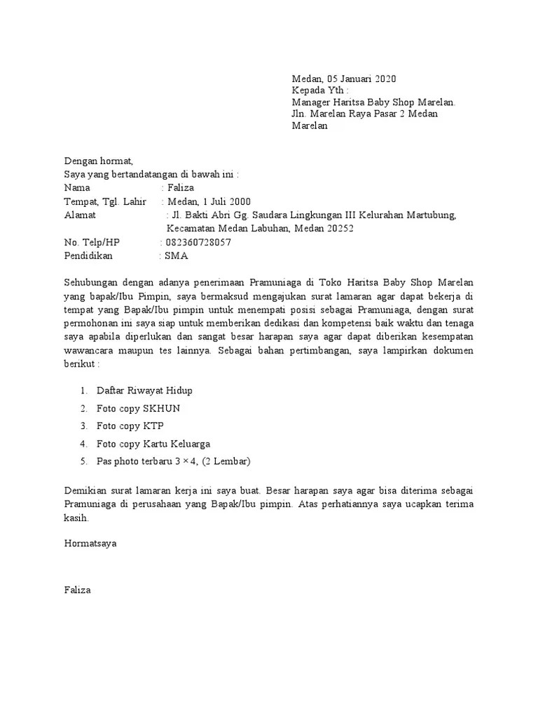 Adapun yang dimaksud pramuniaga indomaret adalah seorang pekerja yang melayani pembeli di suatu toko atau swalayan. Surat Lamaran Haritsa Pdf