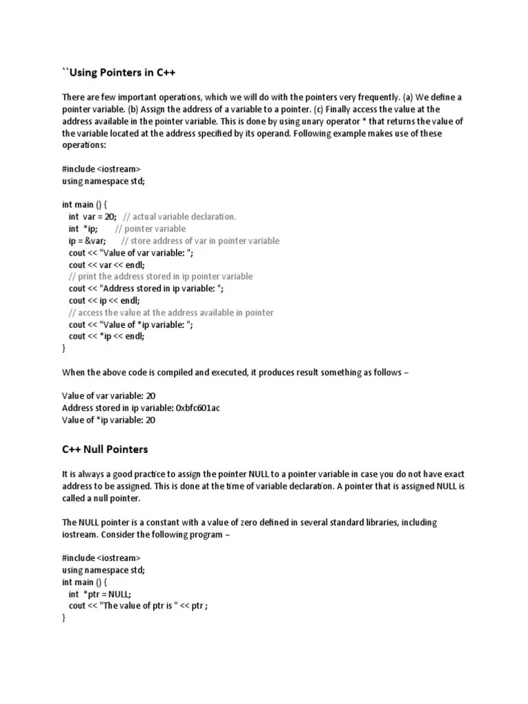 ''Using Pointers In C++: // Actual Variable Declaration. // Pointer ...