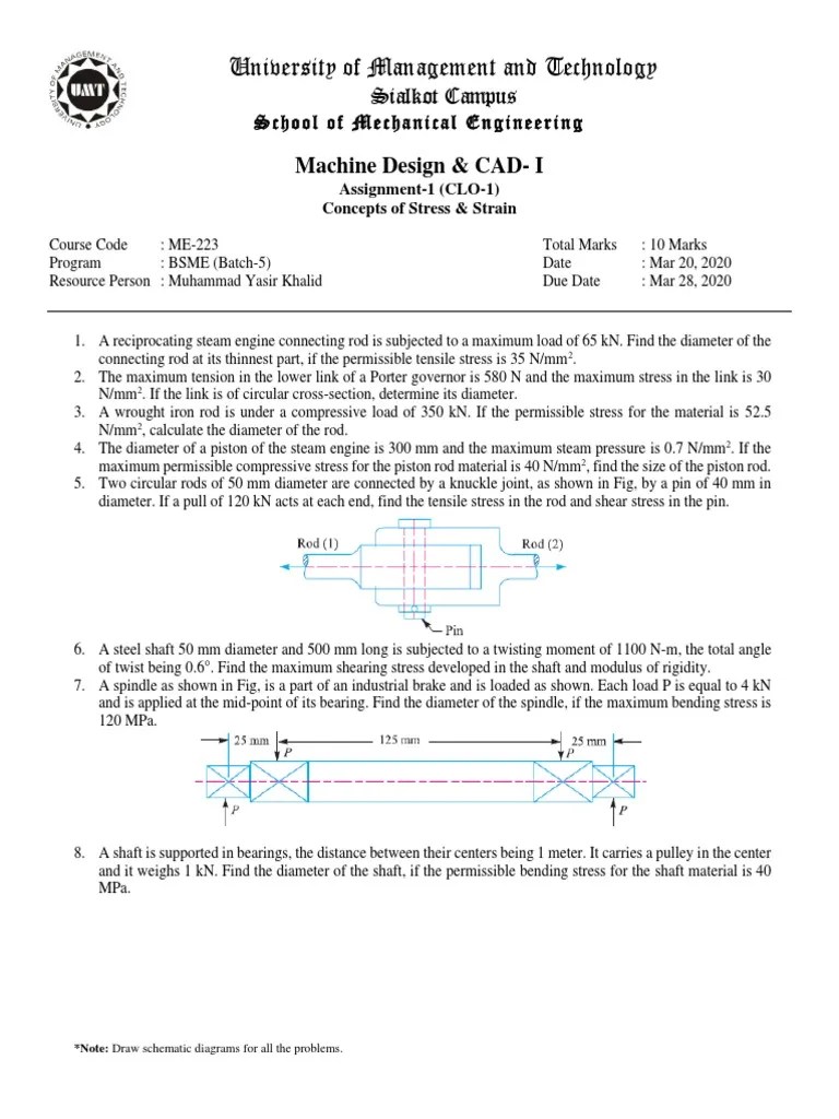 Assignment 1 - Stress Strain | PDF | Stress (Mechanics) | Bending