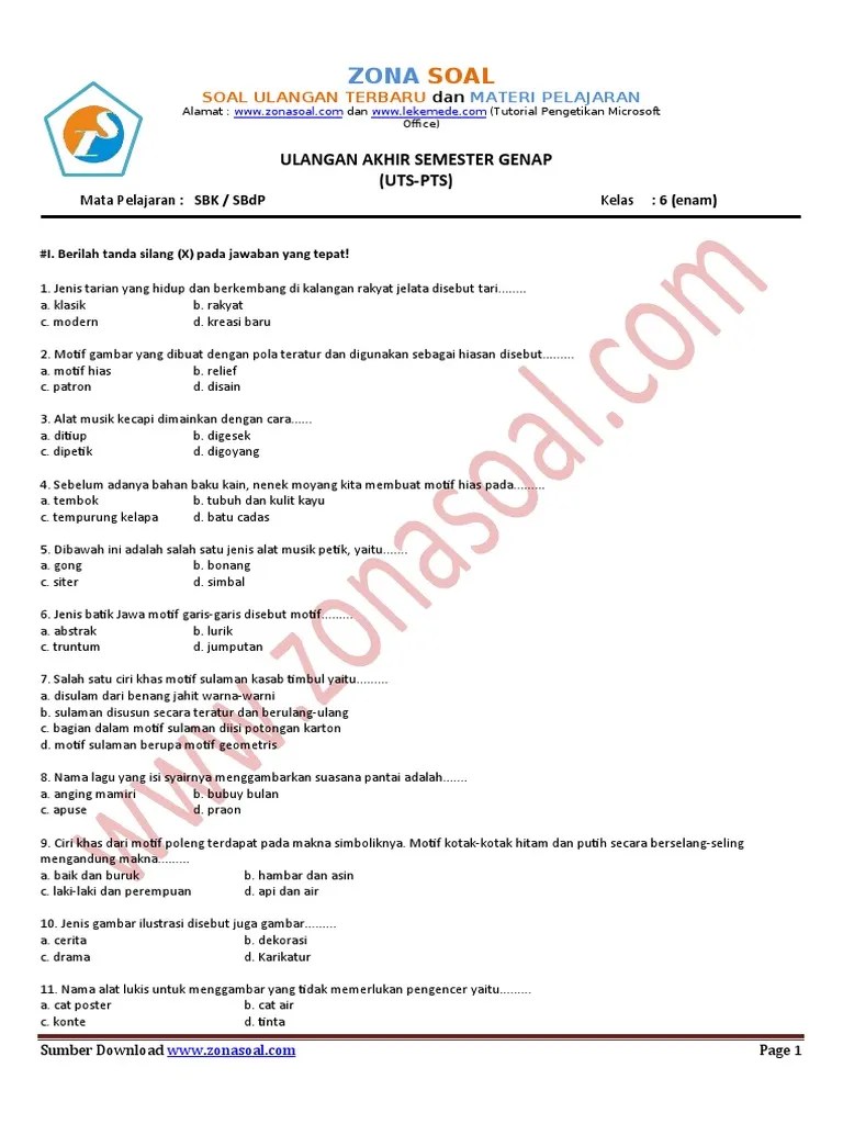 Soal Uts SBK Kelas 6 Semester 2 | PDF