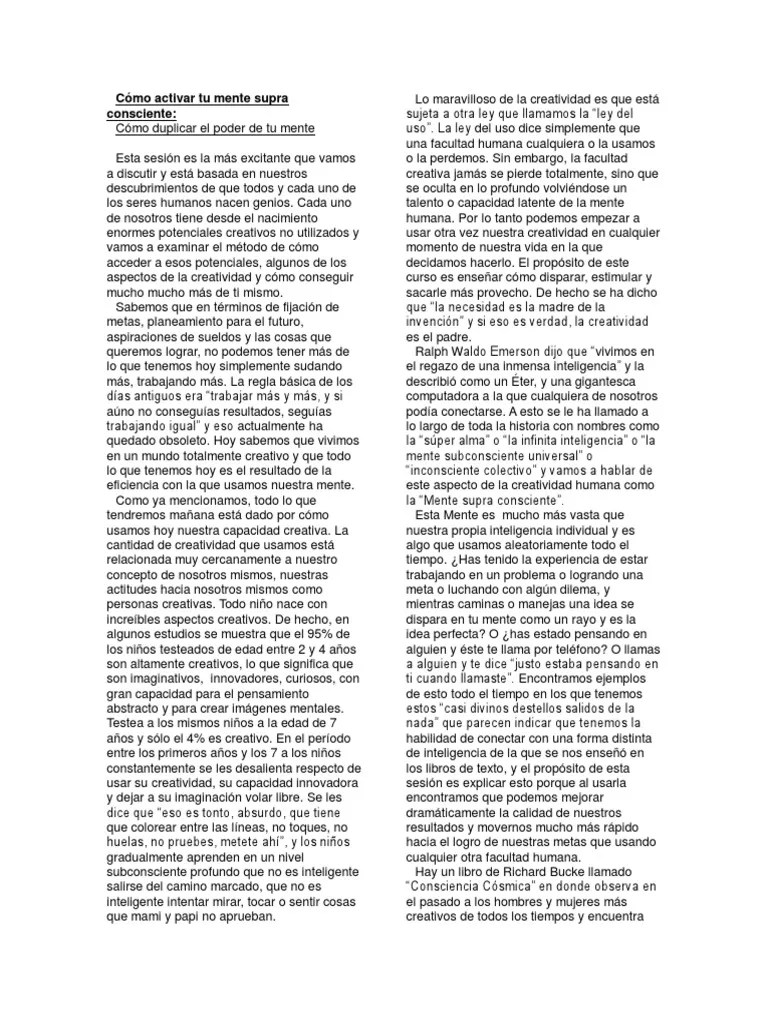 Cómo Activar Tu Mente Supra-Consciente | PDF | Creatividad | Mente