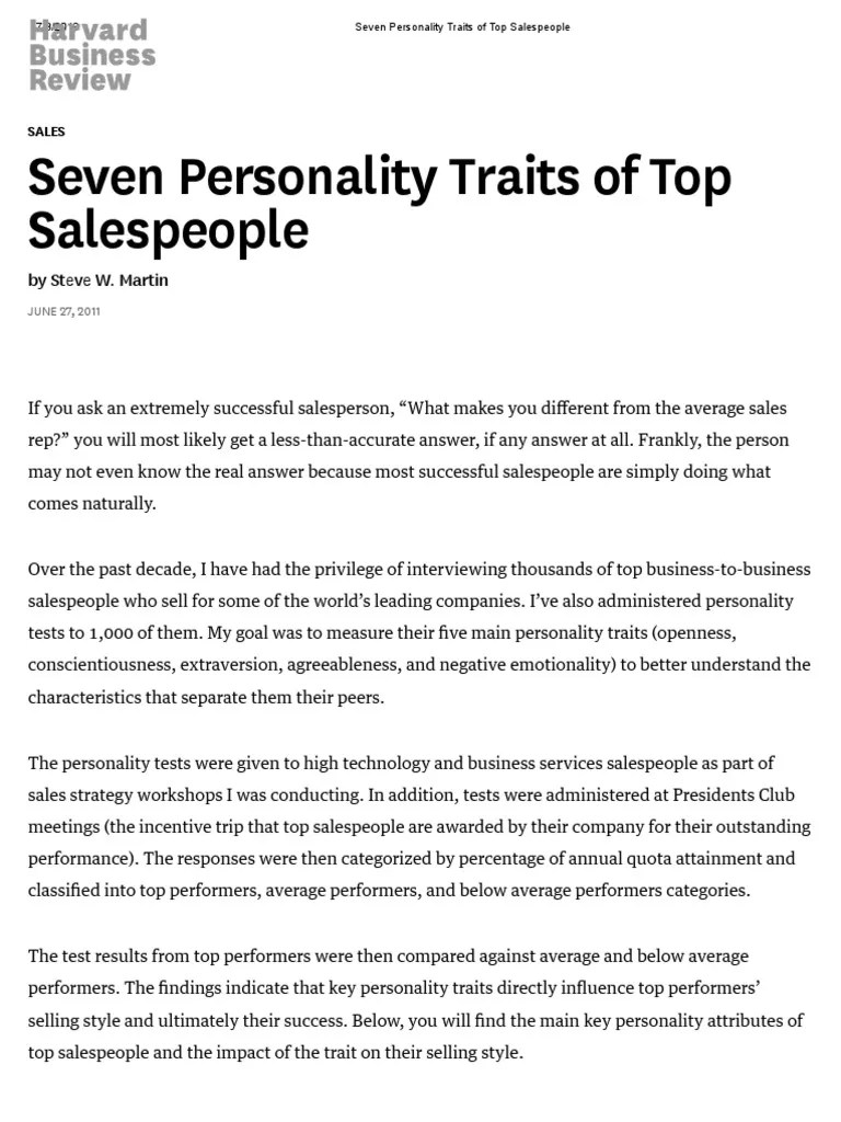 Seven Personality Traits Of Top Salespeople | PDF | Curiosity | Sales