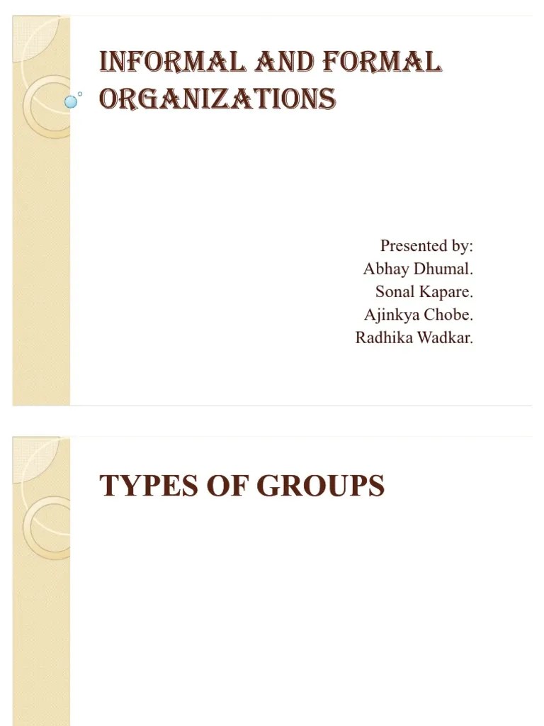 Types Of Groups And Organizations: A Comparison Of Formal And Informal Structures | PDF ...