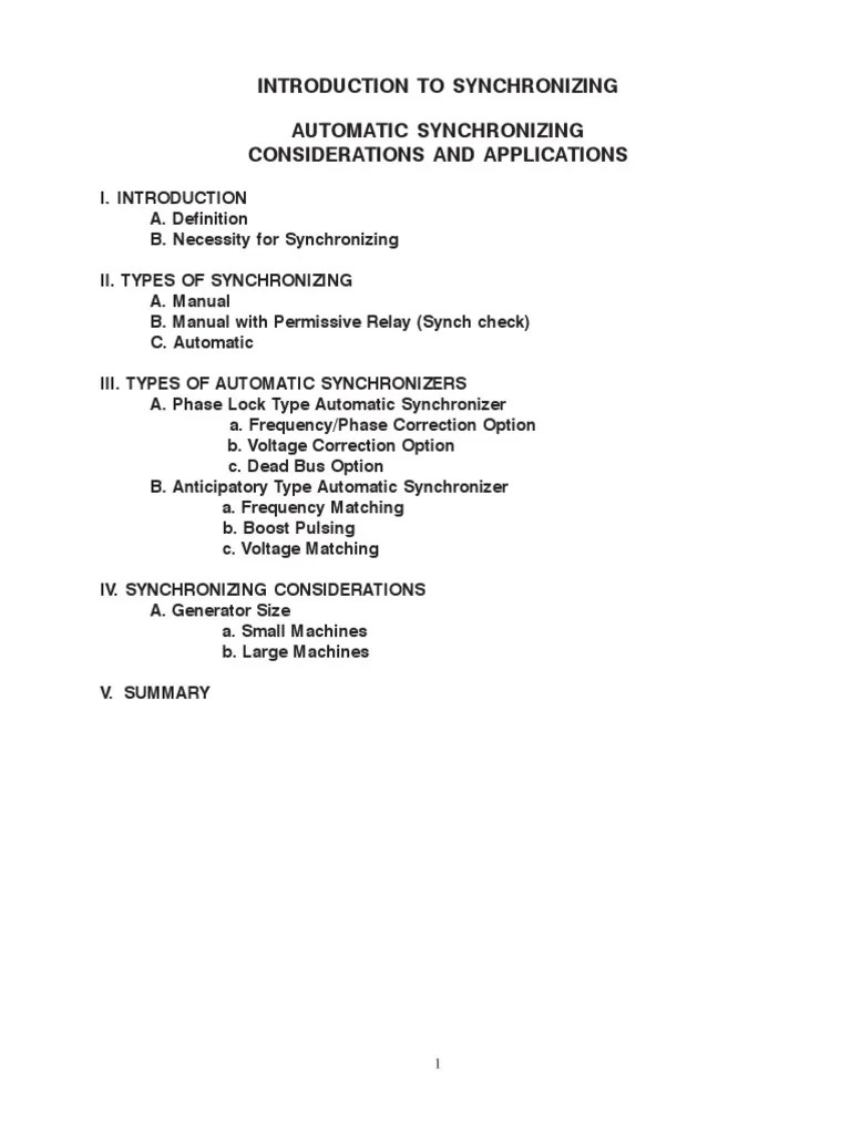 Introduction To Synchronizing PDF | PDF | Electric Generator | Phase ...