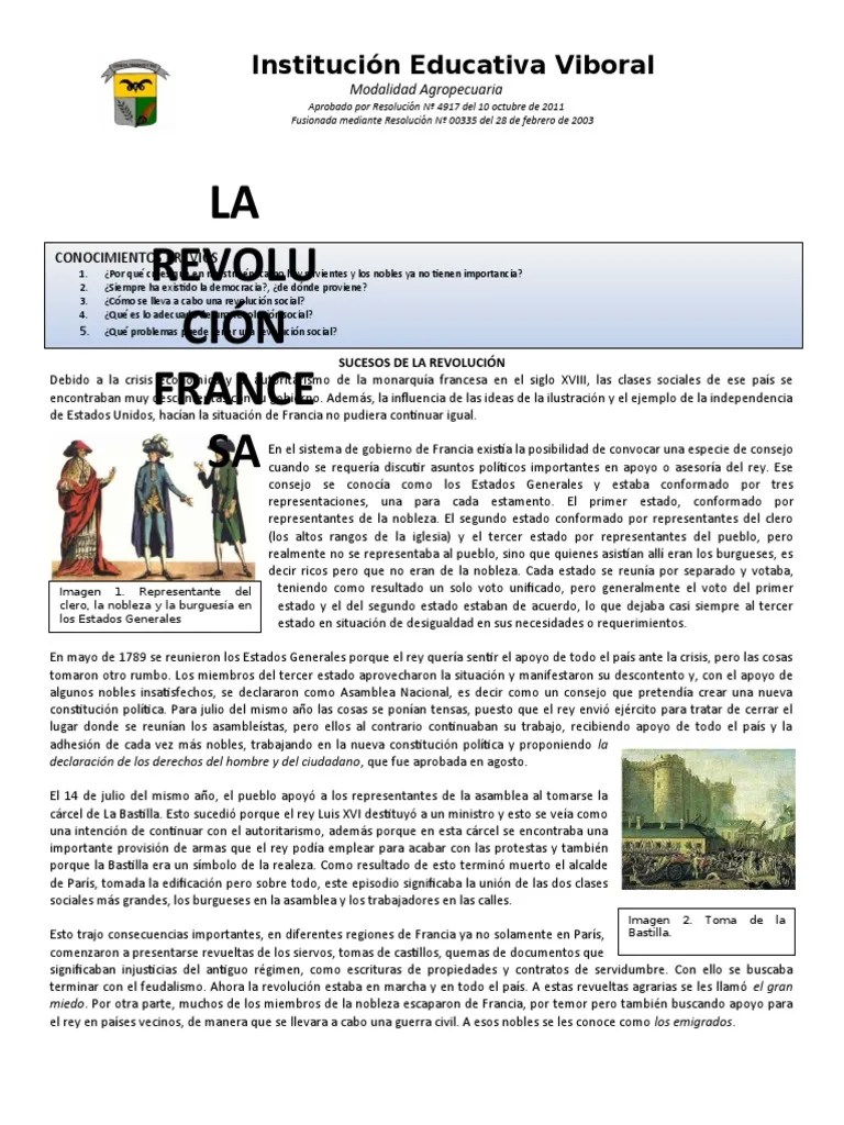 Taller 1 Grado Septimo La Revolución Francesa | PDF | Revolución ...