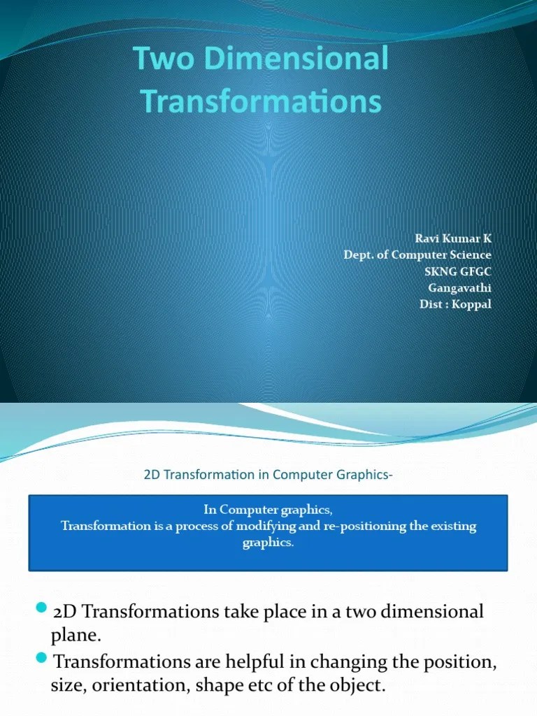 Two Dimensional Transformations | PDF | 2 D Computer Graphics ...