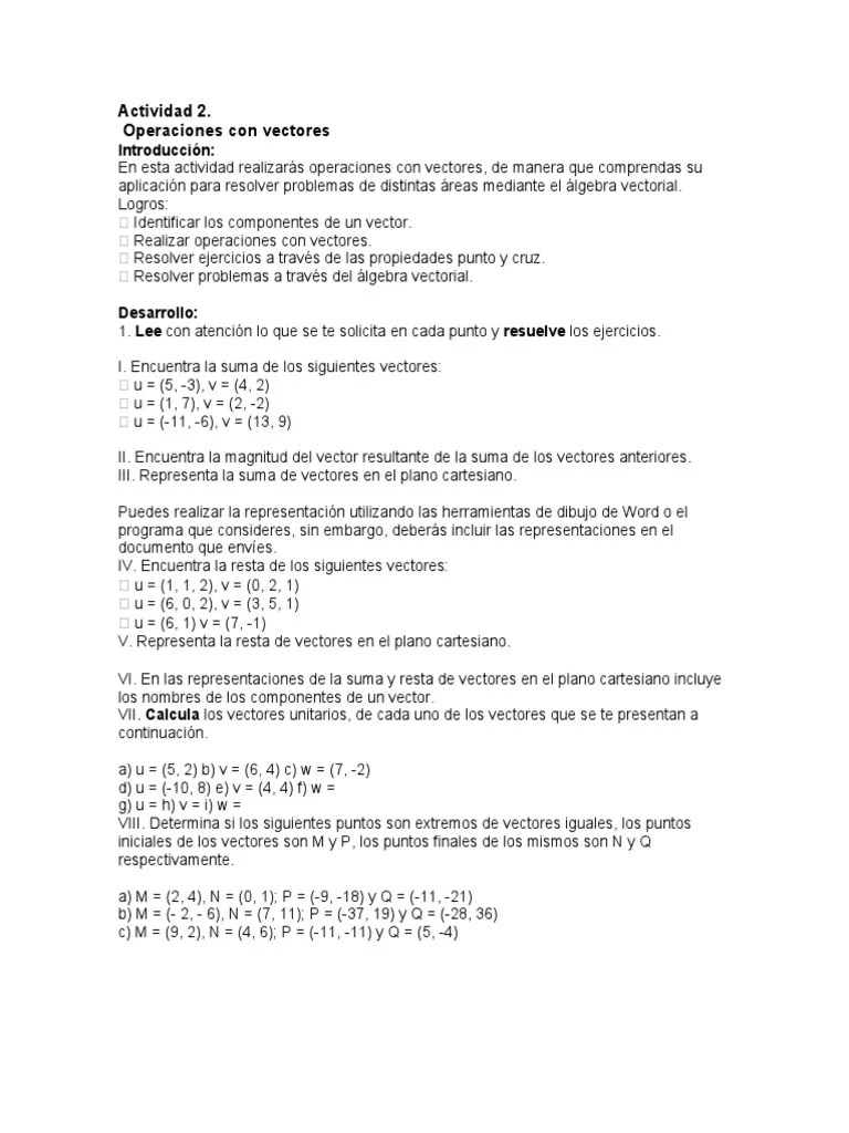 Actividad 2 - Operaciones Con Vectores | PDF | Vector Euclidiano | Geometria Plana)