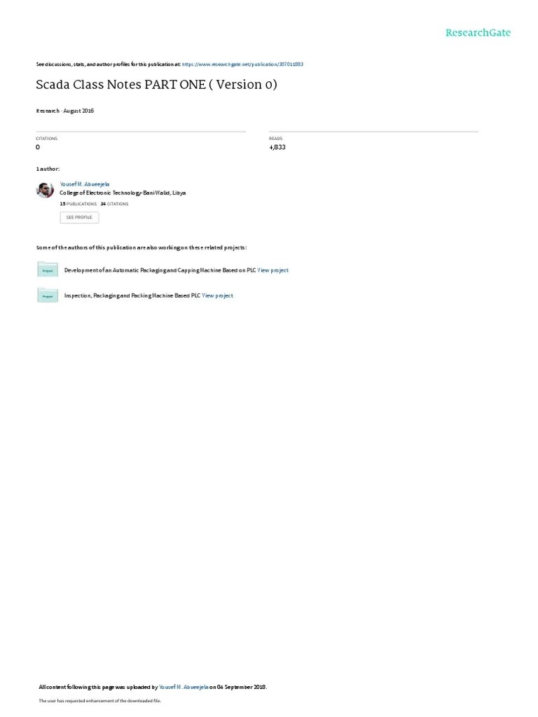 Scada Class Notes PART ONE (Version 0) : August 2016 | PDF | Scada | Telecommunications