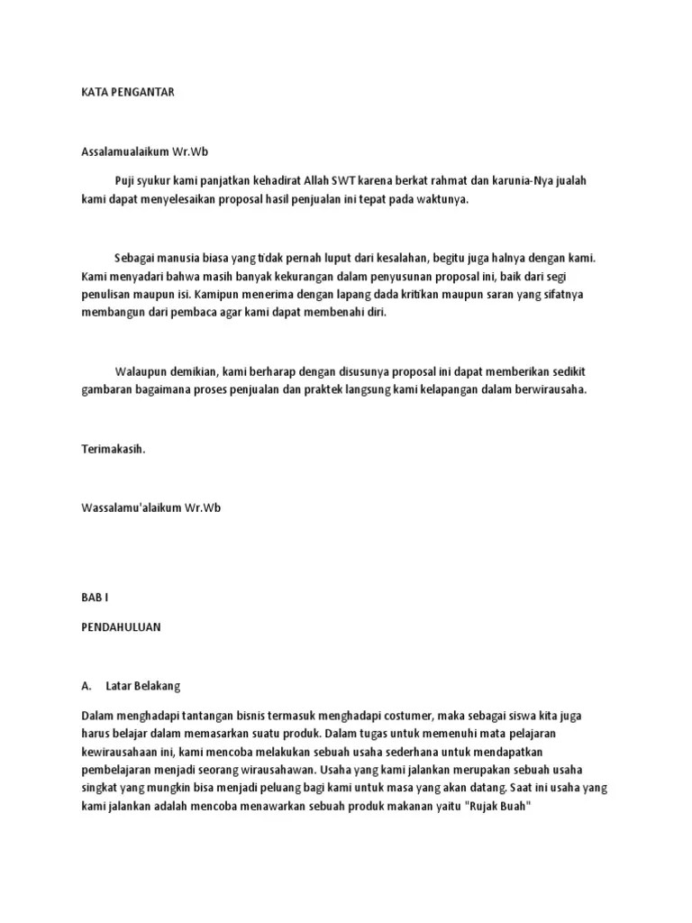 Contoh laporan hasil penjualan (kewirausahaan). Laporan Kewirausahaan Rujak Buah Melisa Pdf