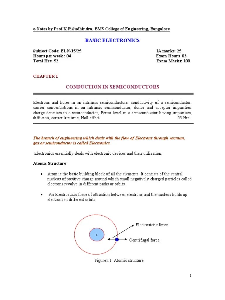 1st Sem Basic Electronics | Download Free PDF | Semiconductors | P–N ...