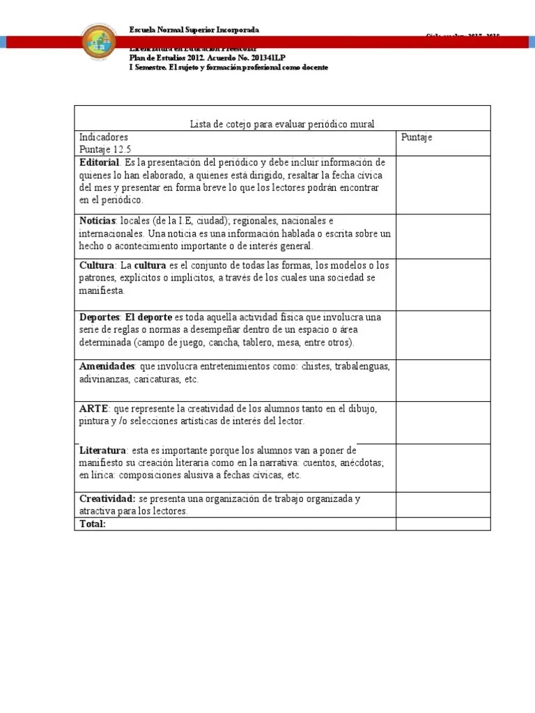 To revisit this article, visit my profile, then view saved stories. Lista De Cotejo Para Evaluar Periodico Mural Pdf