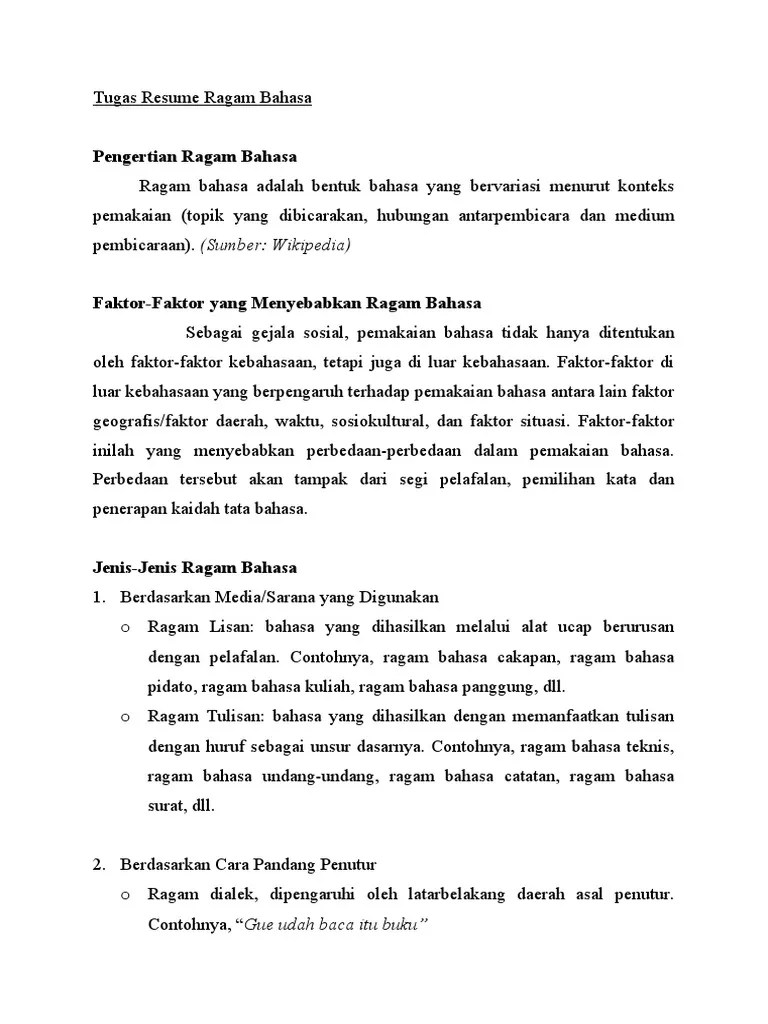 Ringkasan materi bahasa indonesia mku. Tugas Resume Ragam Bahasa