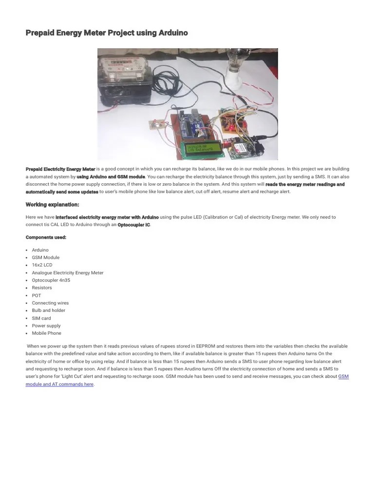 Prepaid Energy Meter Project Using Arduino | PDF | Kilowatt Hour ...