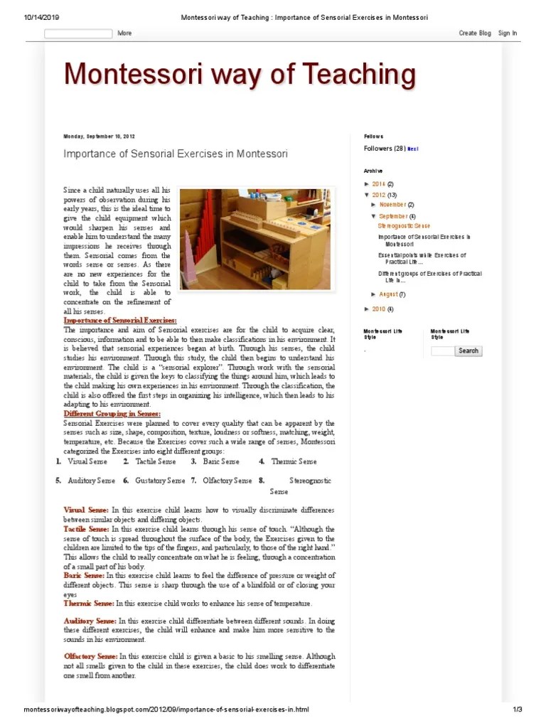 Montessori Way Of Teaching - Importance Of Sensorial Exercises In ...