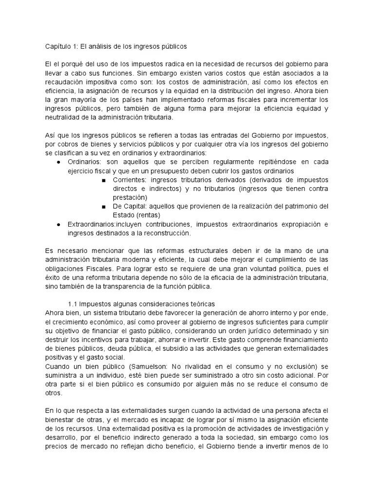 Análisis De Los Ingresos Públicos PDF | PDF | Exterioridad | Impuestos