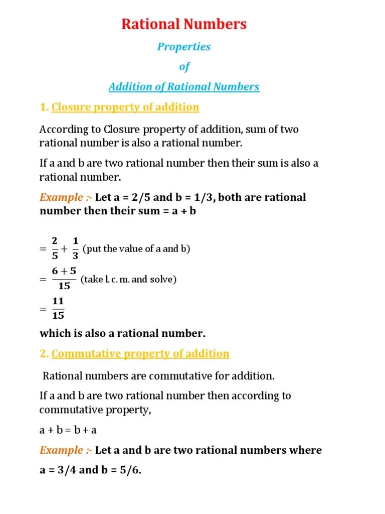 Find a rational number between 3/4 and 4/5. Class 8 Worksheet On Properties Of Addition Of Rational No Pdf Mathematical Notation Arithmetic