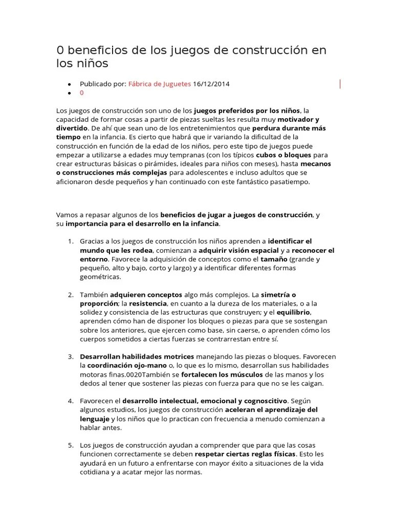 0 Beneficios De Los Juegos De Construcción En Los Niños | PDF ...