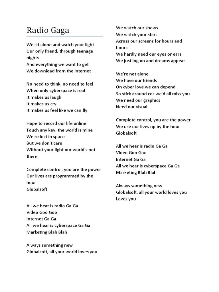 Radio Gaga Lyrics | PDF