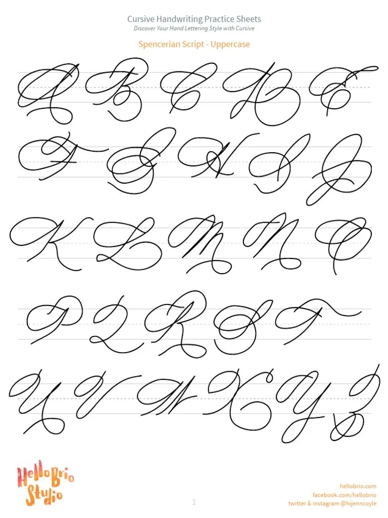 Spencerian Script - Uppercase: Cursive Handwriting Practice Sheets ...