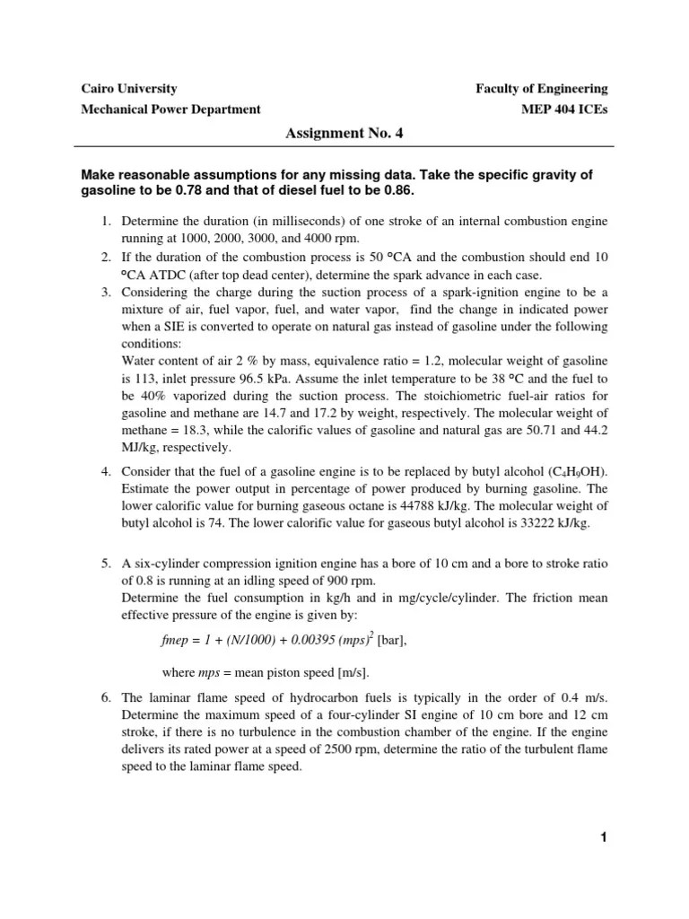Sheet 04 - ICE Combustion | PDF | Internal Combustion Engine | Combustion
