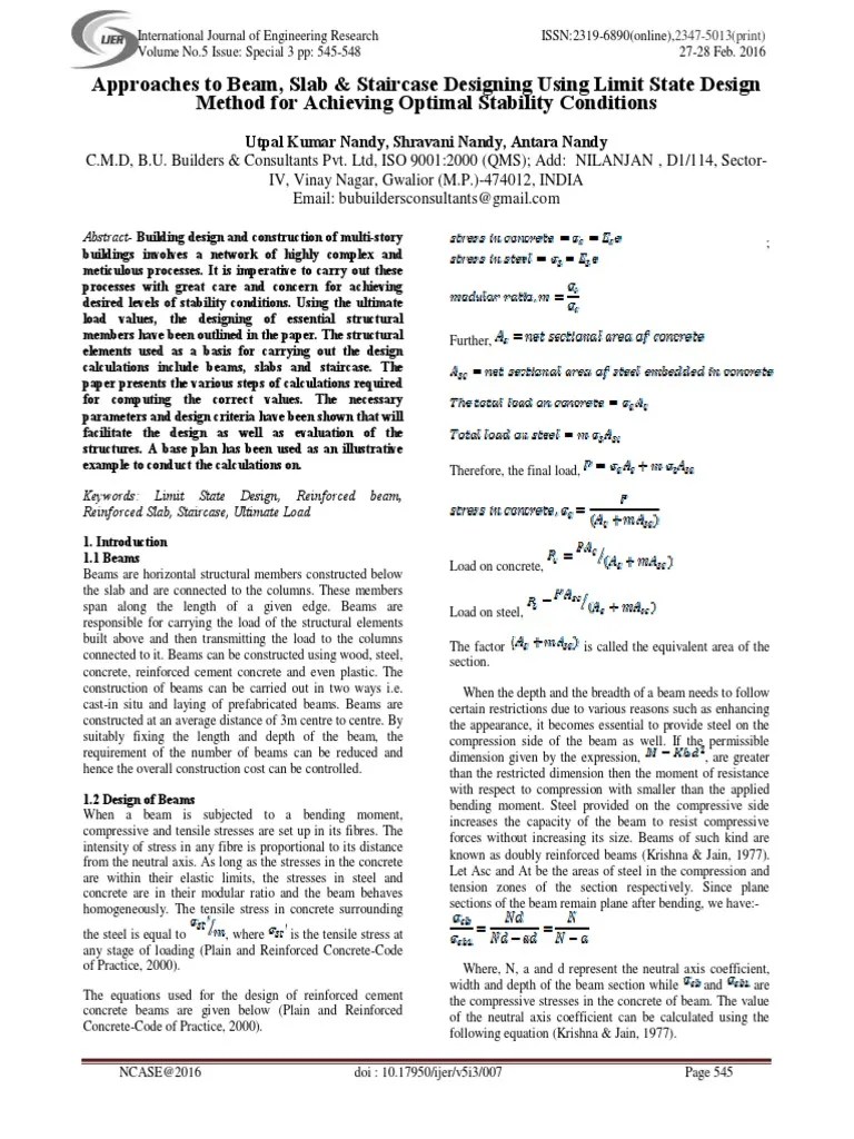 Approaches To Beam Slab And Staircase De PDF | PDF | Beam (Structure) | Bending