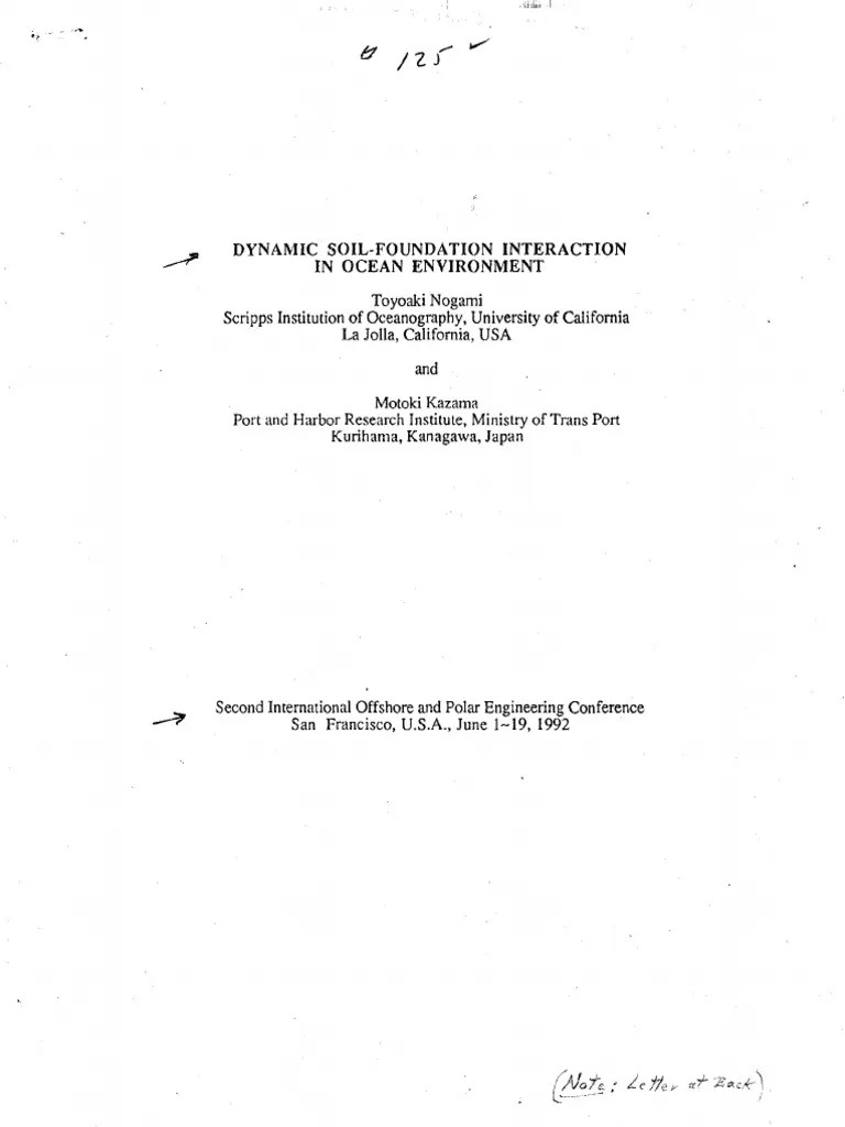 (1992) Dynamic Soil-Foundation Interaction In Ocean Environment | PDF | Porosity | Waves