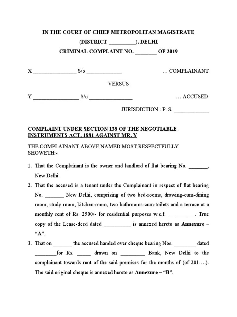 DPC - UNIT-3 - Complaint Under Section 138 NI Act | PDF | Cheque | Negotiable Instrument