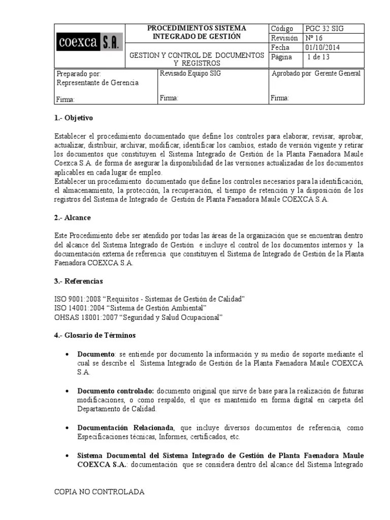 PGC 32 SIG Procedimiento Control Y Gestion De Documentos Y Registros | PDF | Sistema De ...