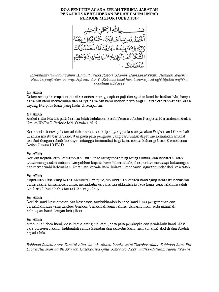 Doa Penutup Acara Serah Terima Jabatan | PDF