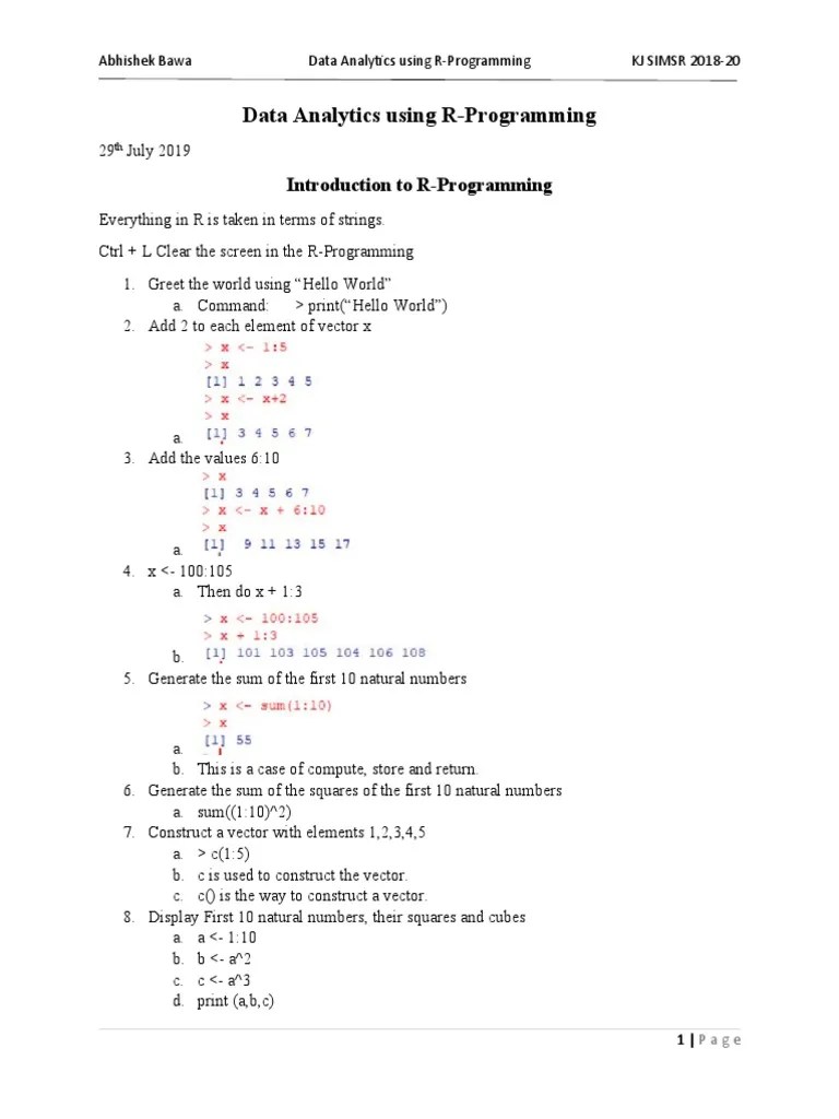 Data Analytics Using R-Programming Notes | PDF | Coefficient Of ...