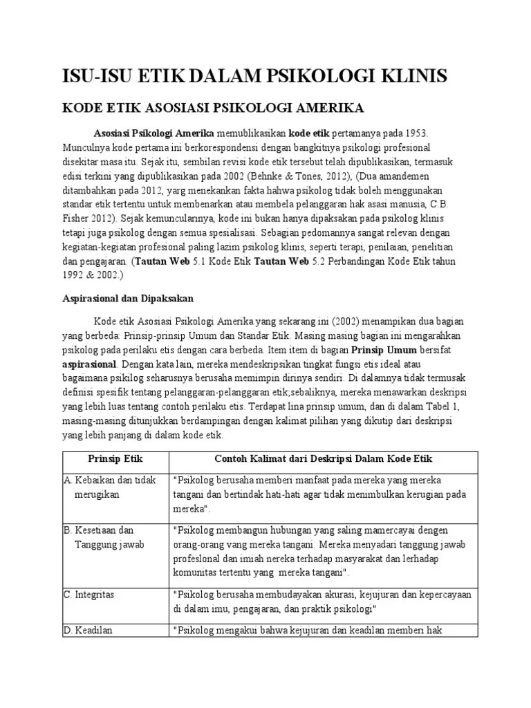 Setelah saya berikan judul yang menggunakan metode penelitian skripsi diatas, ada juga judul skripsi psikologis klinis. Isu Isu Etik Dalam Psikologi Klinis Pdf