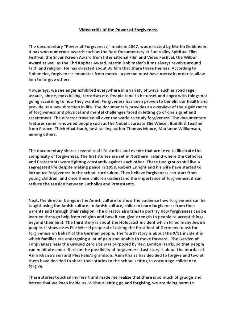 Video Critic Of The Power Of Forgiveness | PDF | Forgiveness | Psychological Concepts