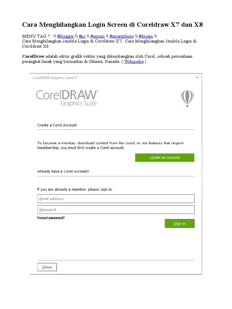 Cara Menghilangkan Login Screen Di Coreldraw X7 Dan X8 | PDF