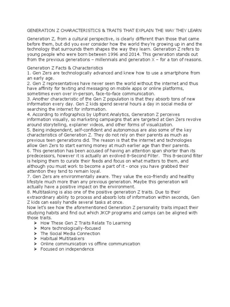 Generation Z Characteristics | PDF | Social Media | Popular Culture & Media Studies