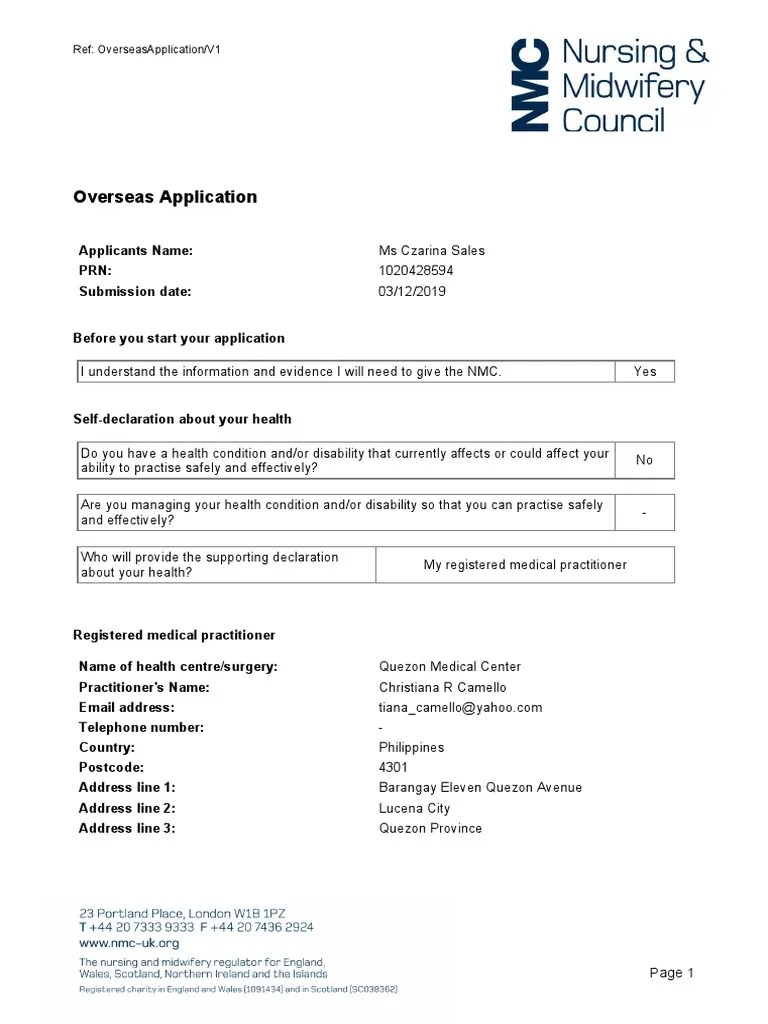 NMC Registration Application | PDF | Health Professional | Physician