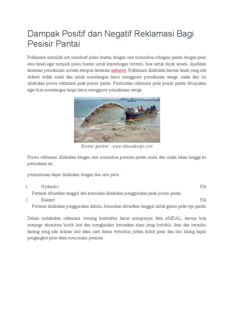 Dampak Positif Dan Negatif Reklamasi Bagi Pesisir Pantai | PDF