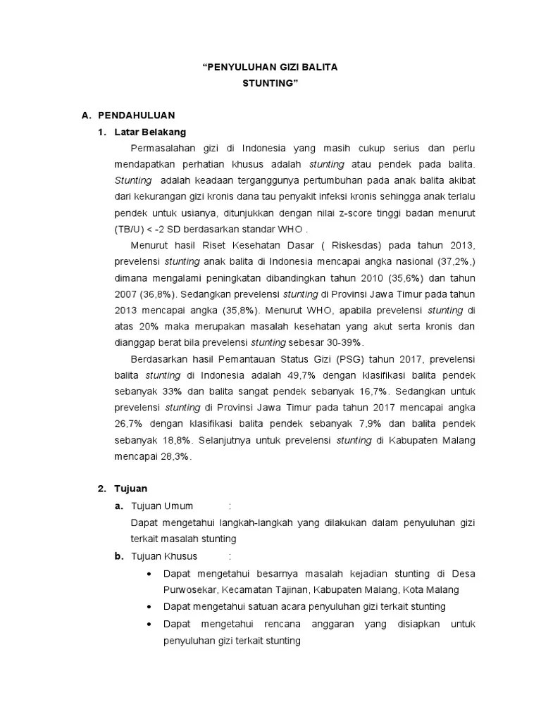 Penyuluhan Gizi Balita Stunting&quot;: Stunting Adalah Keadaan Terganggunya  Pertumbuhan Pada Anak Balita Akibat | PDF