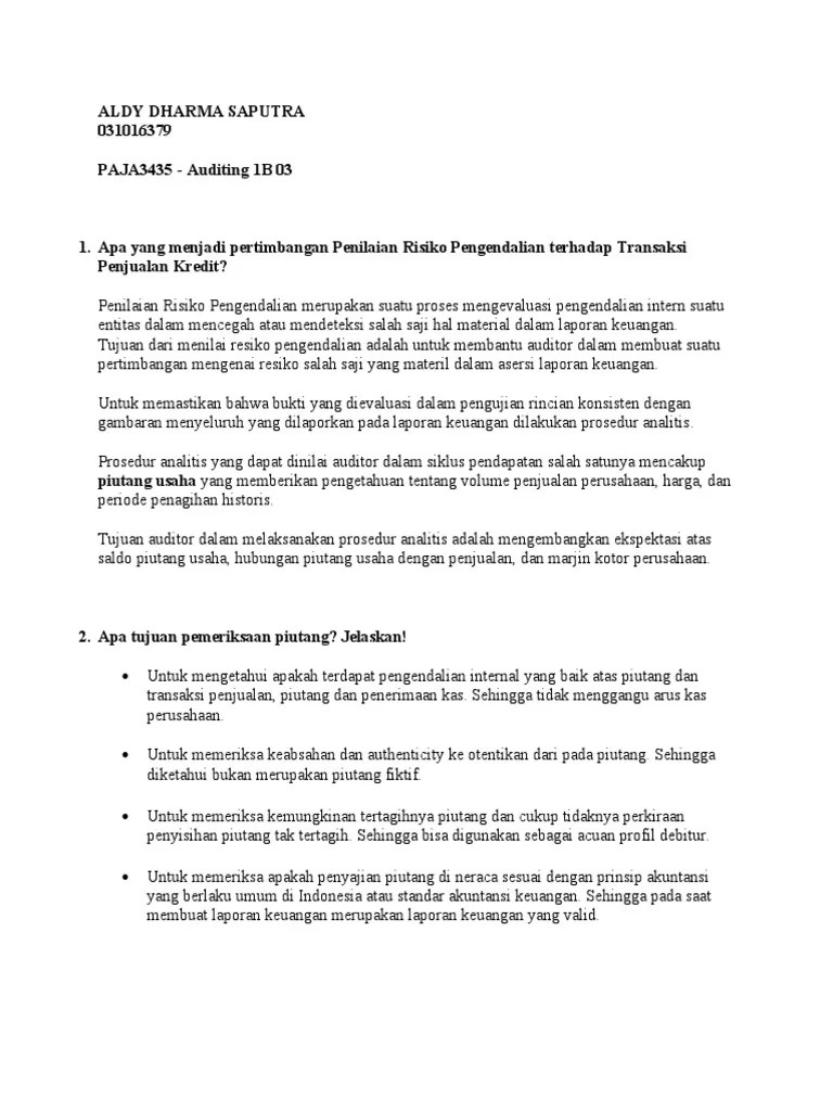 Institut akuntan publik indonesia, 2016. Auditing 1b 03 Tugas 1 031016379 Aldy Dharma Saputra Pdf