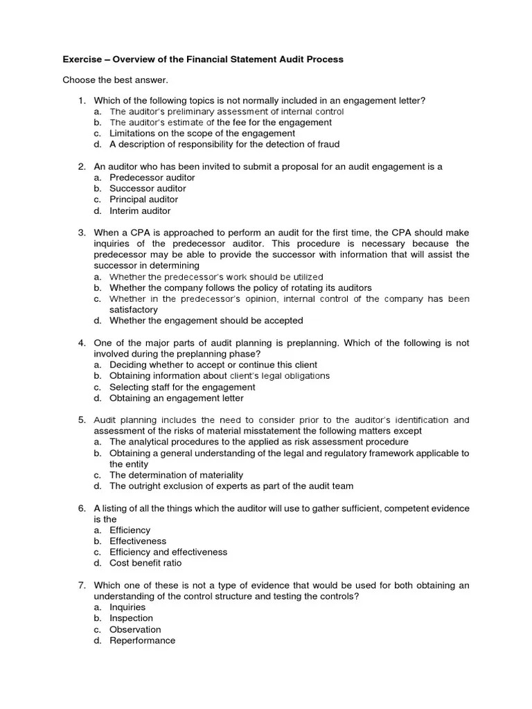 Exercise - Overview Of The Financial Statement Audit Process | PDF | Financial Audit | Internal ...