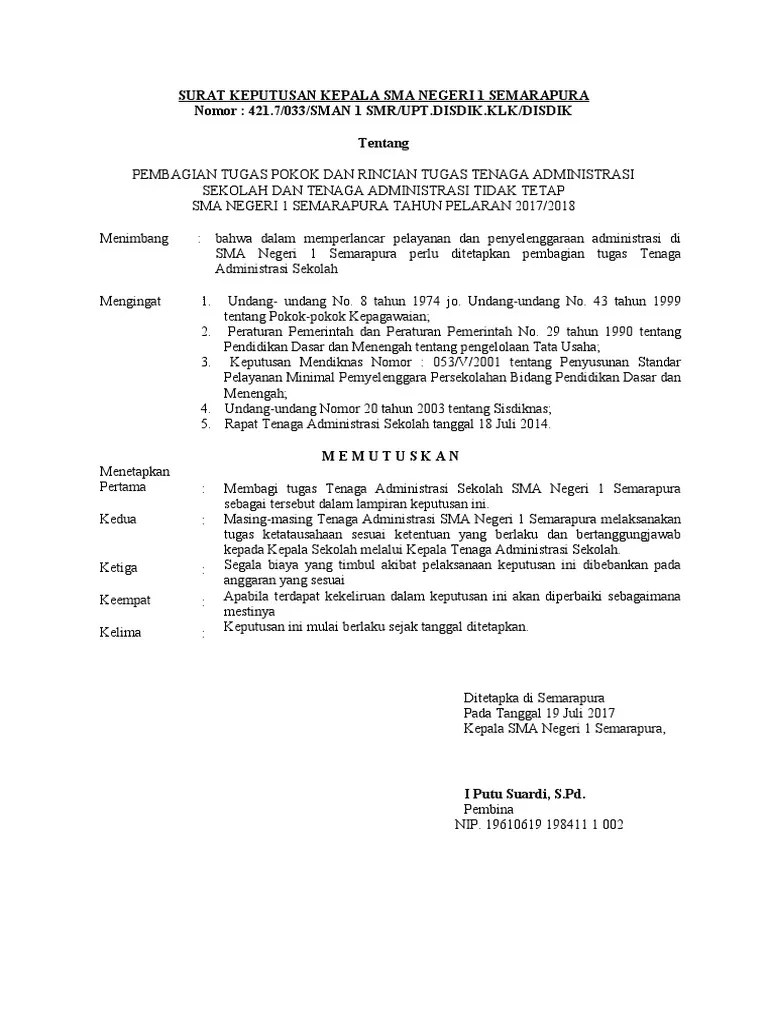 Contoh SK Pembagian Tugas Tu | PDF