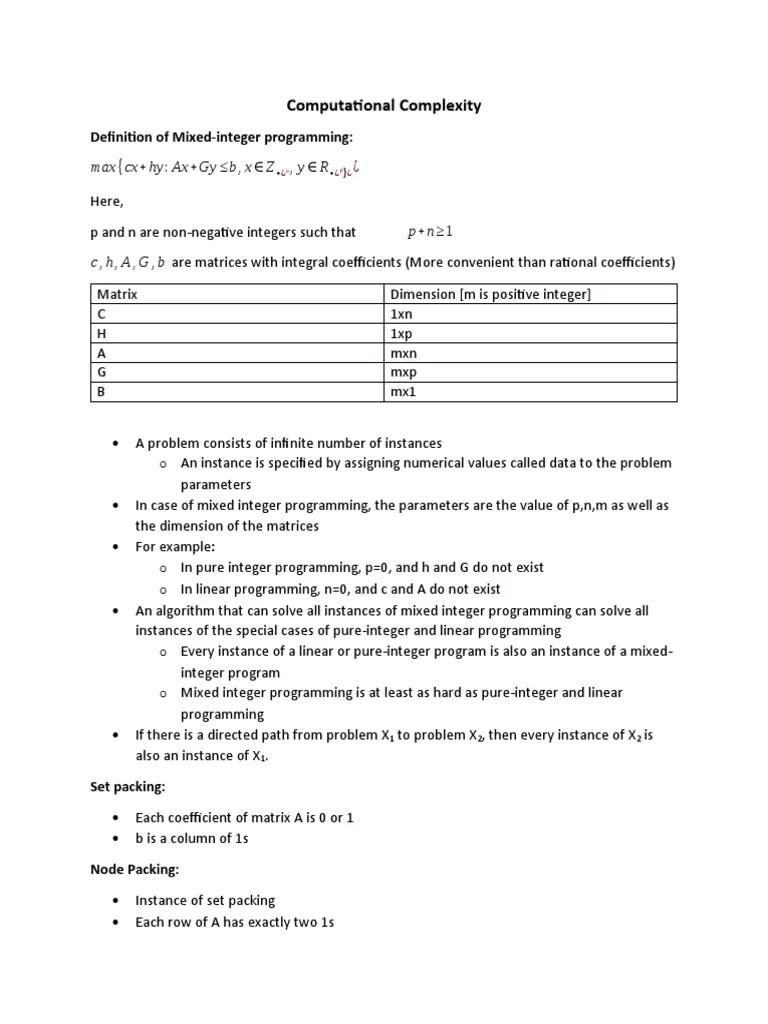 Computational Complexity: Definition Of Mixed-Integer Programming | PDF ...