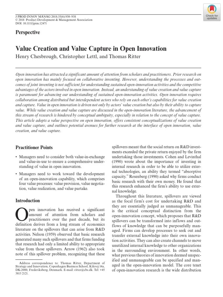Value Creation And Value Capture In Open Innovation | PDF | Innovation ...