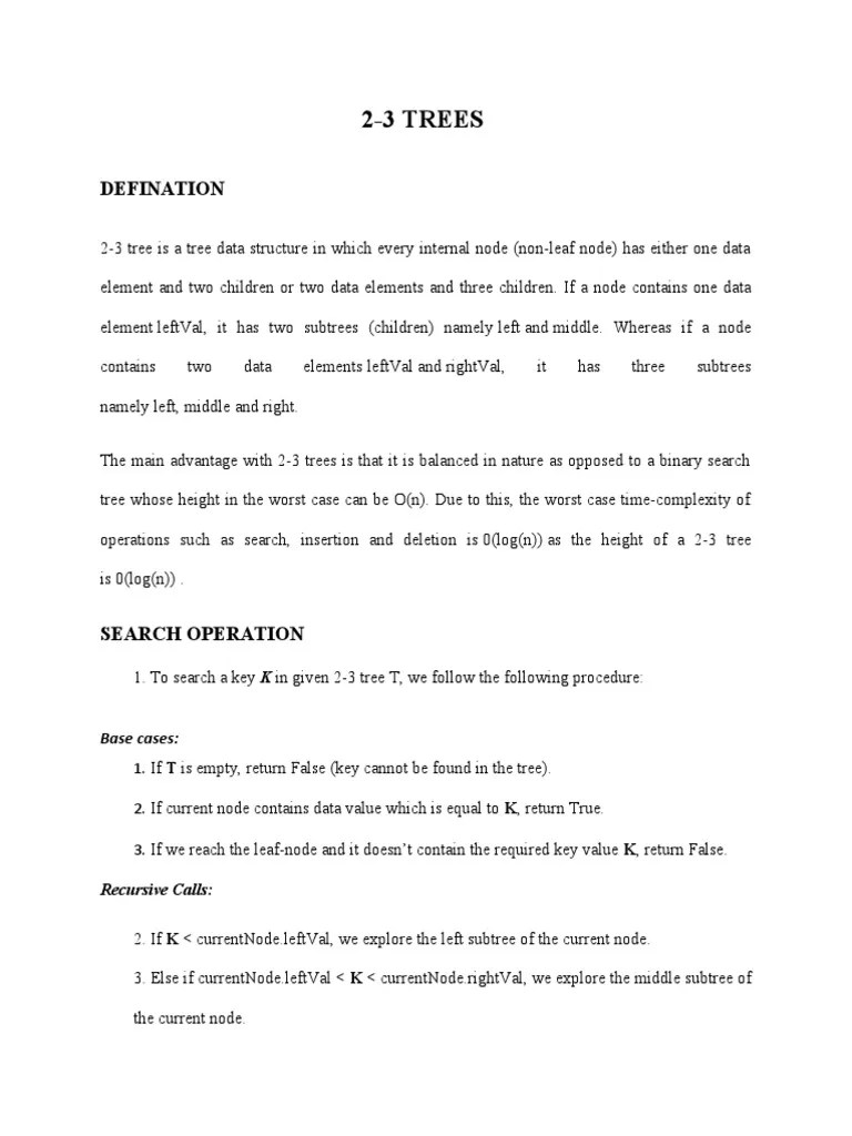 2-3 Tree PDF | Download Free PDF | Computer Data | Algorithms And Data ...