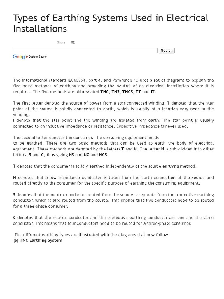 Types Of Earthing Systems Used In Electrical Installations - Learning ...