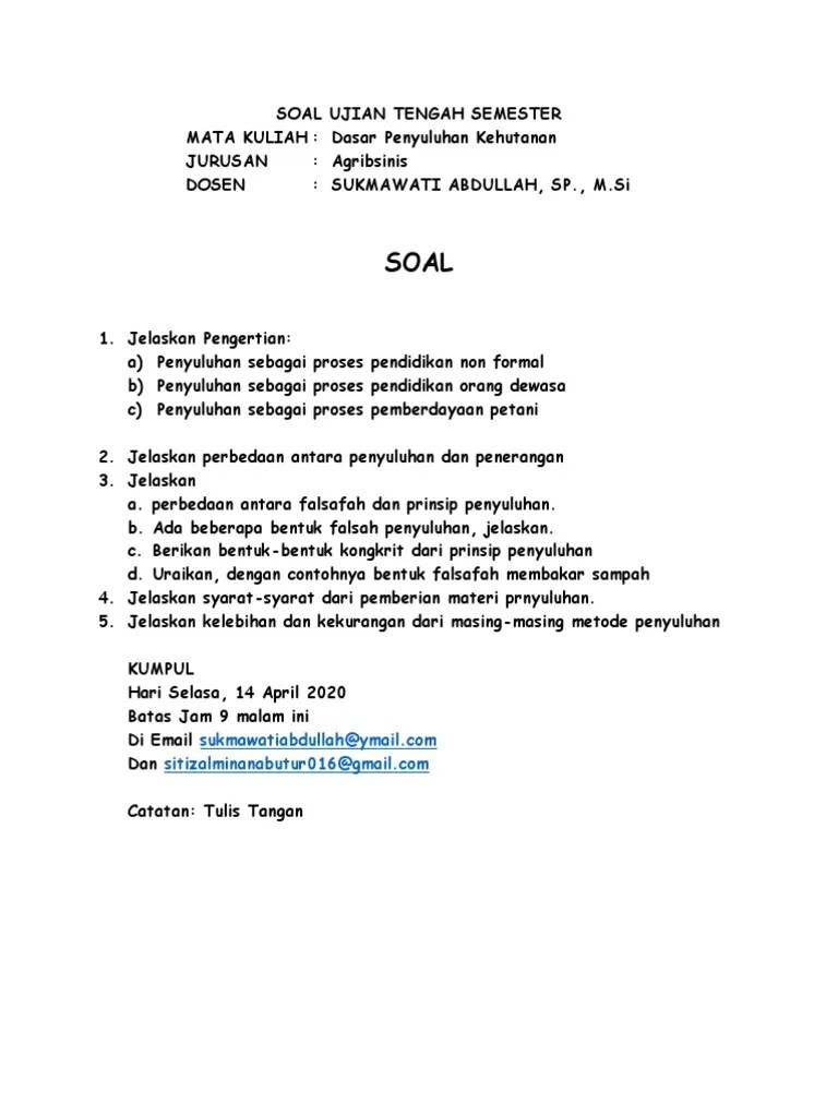 SOAL UTS Online Dasar - Dasar Penyuluhan Pertanian Agribisnis | PDF