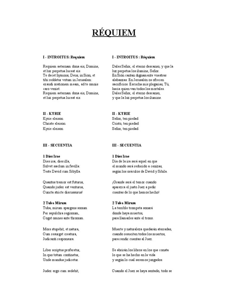 Requiem De Mozart-Letra | PDF | Cordero De Dios | Religiones Religiosas