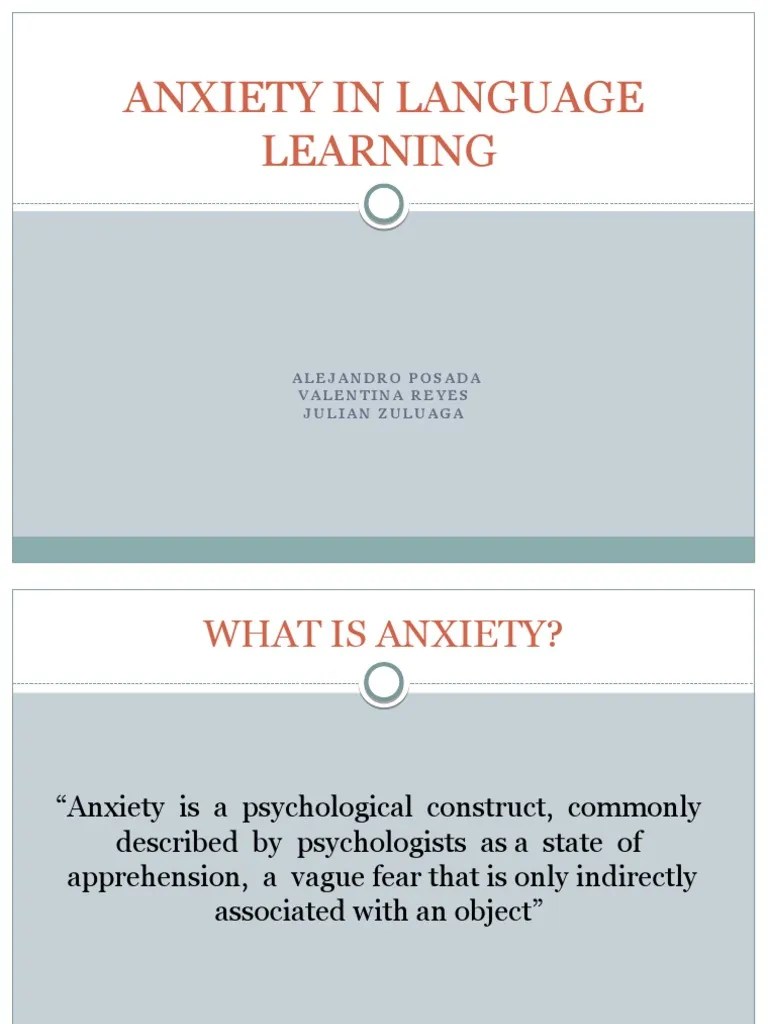 Anxiety In Language Learning | PDF | Anxiety | Id