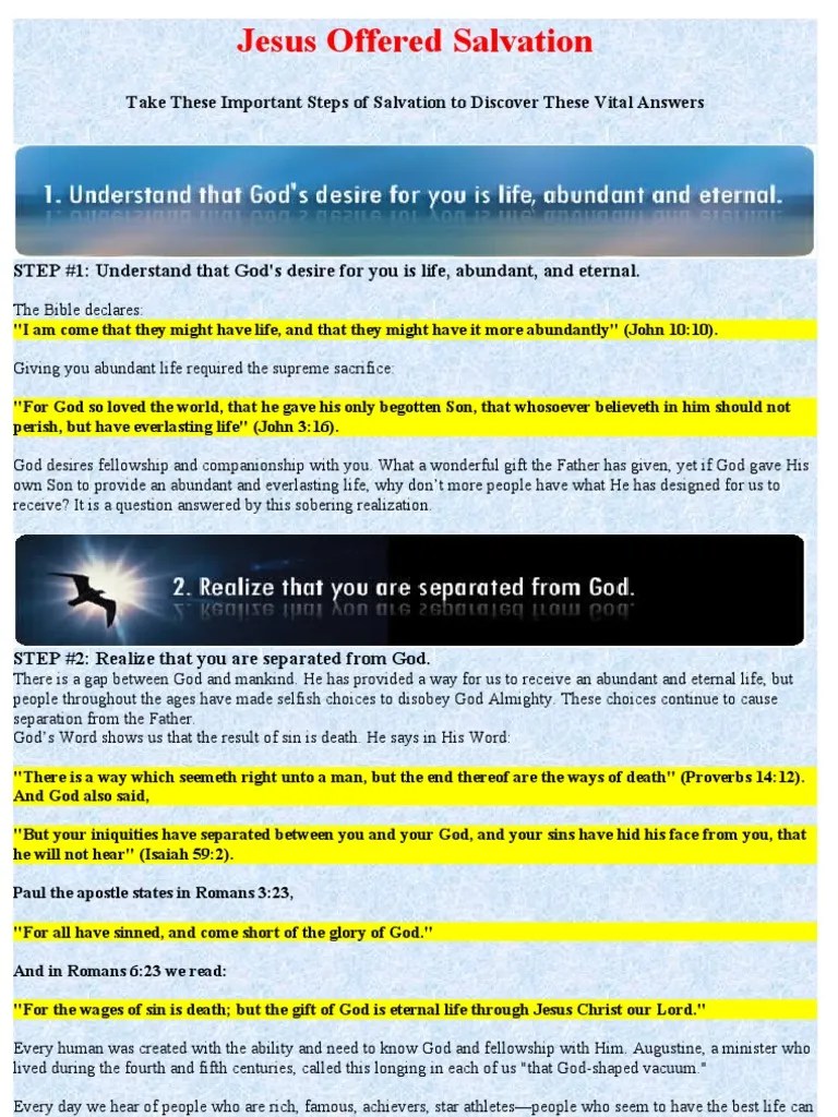 Take These Important Steps Of Salvation To Discover These Vital Answers | PDF | Eternal Life ...