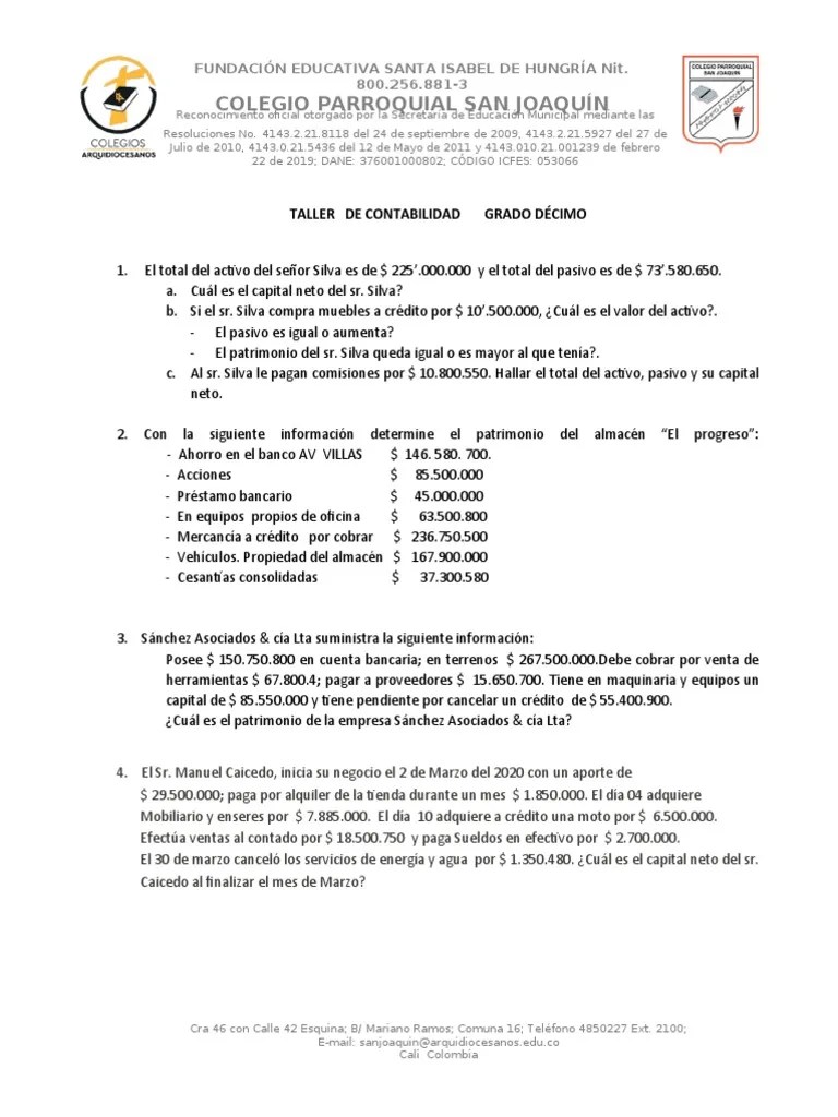 Taller De Contabilidad | Descargar Gratis PDF | Bancos | Contabilidad