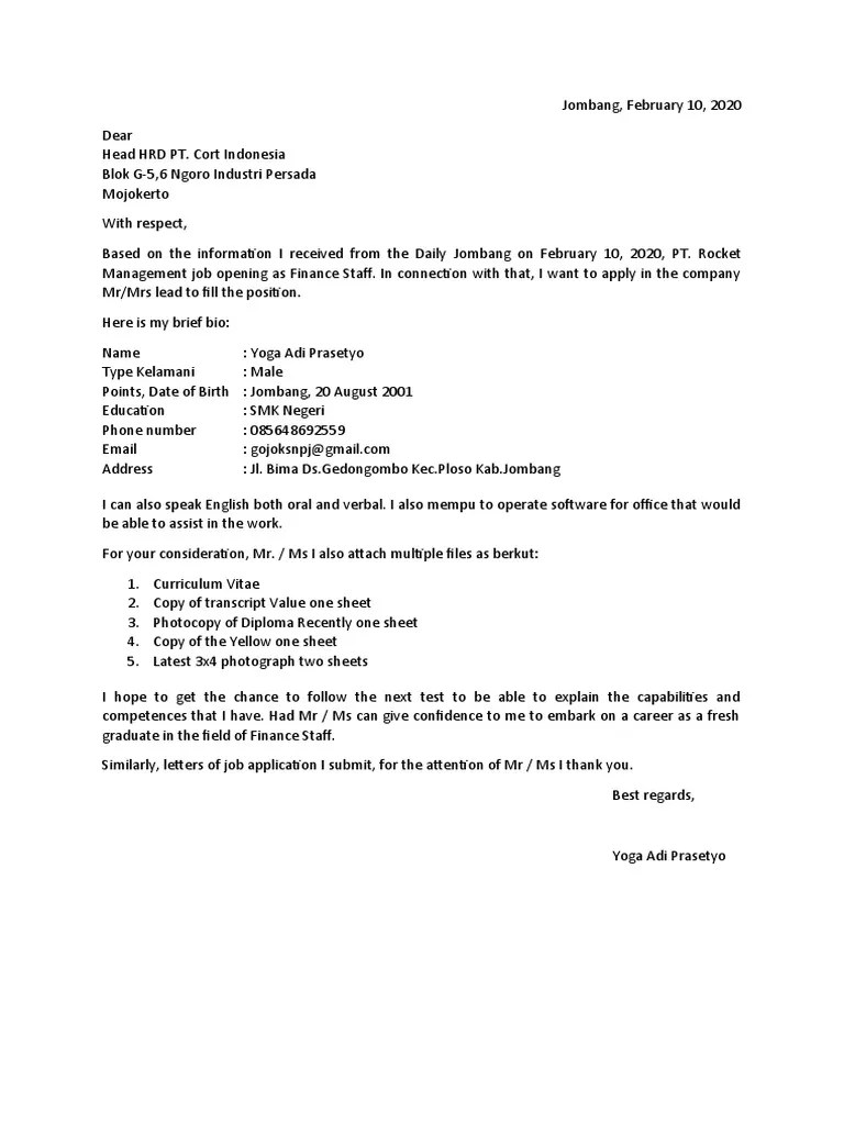 10 contoh surat lamaran kerja fresh graduate baru lulus sma smk d3 dan s1 surat lamaran kerja mei 07 2020 11 42 banyak yang mengatakan bahwa masa masa selepas kuliah disebut dengan fase life crisis. Contoh Surat Lamaran Kerja Bahasa Inggris Fresh Graduate